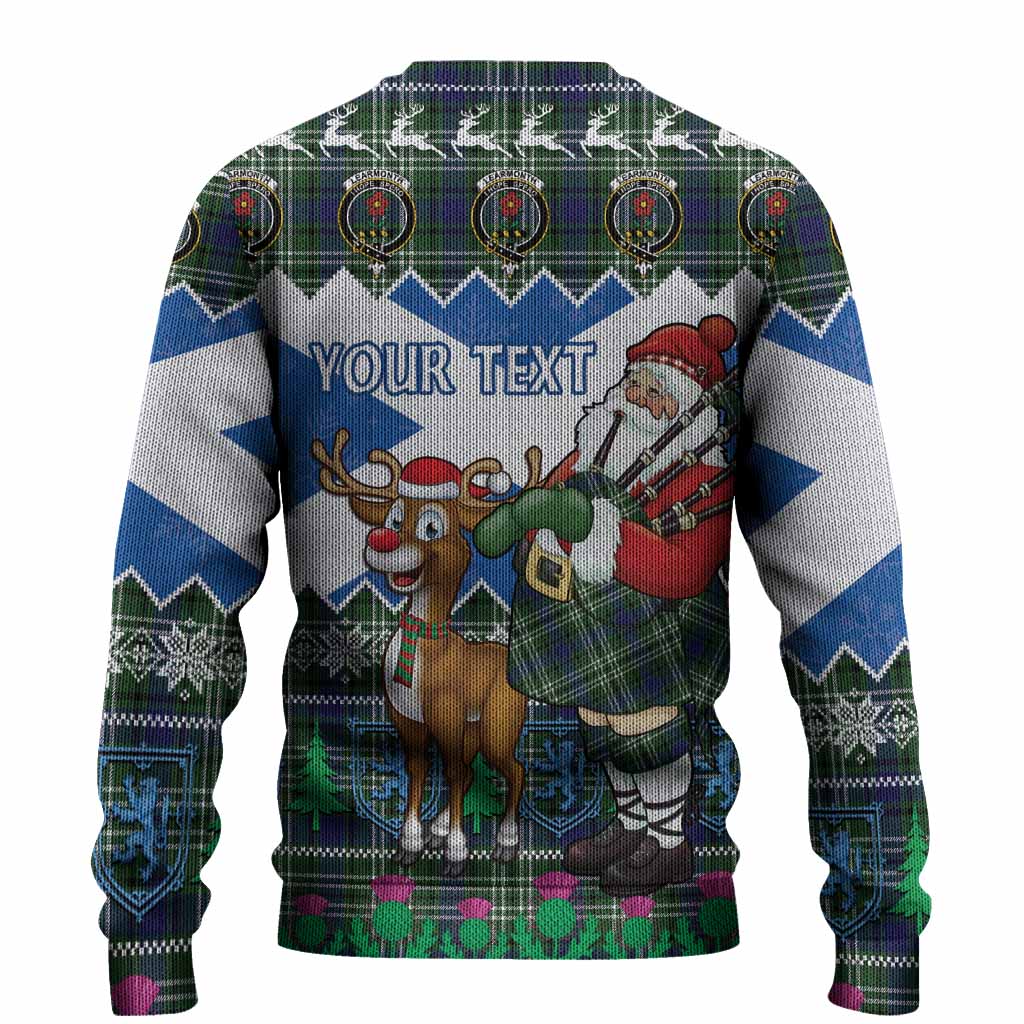 Learmonth Tartan Crest Christmas Christmas Ugly Sweater Scotland Santa With Bagpipes Cute Reindeer