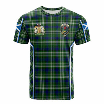 Learmonth Tartan Crest Cotton T-shirt Scotland Coat of Arm Flag Style