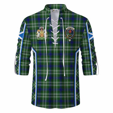 Learmonth Tartan Crest Ghillie Kilt Shirt Scotland Coat of Arm Flag Style