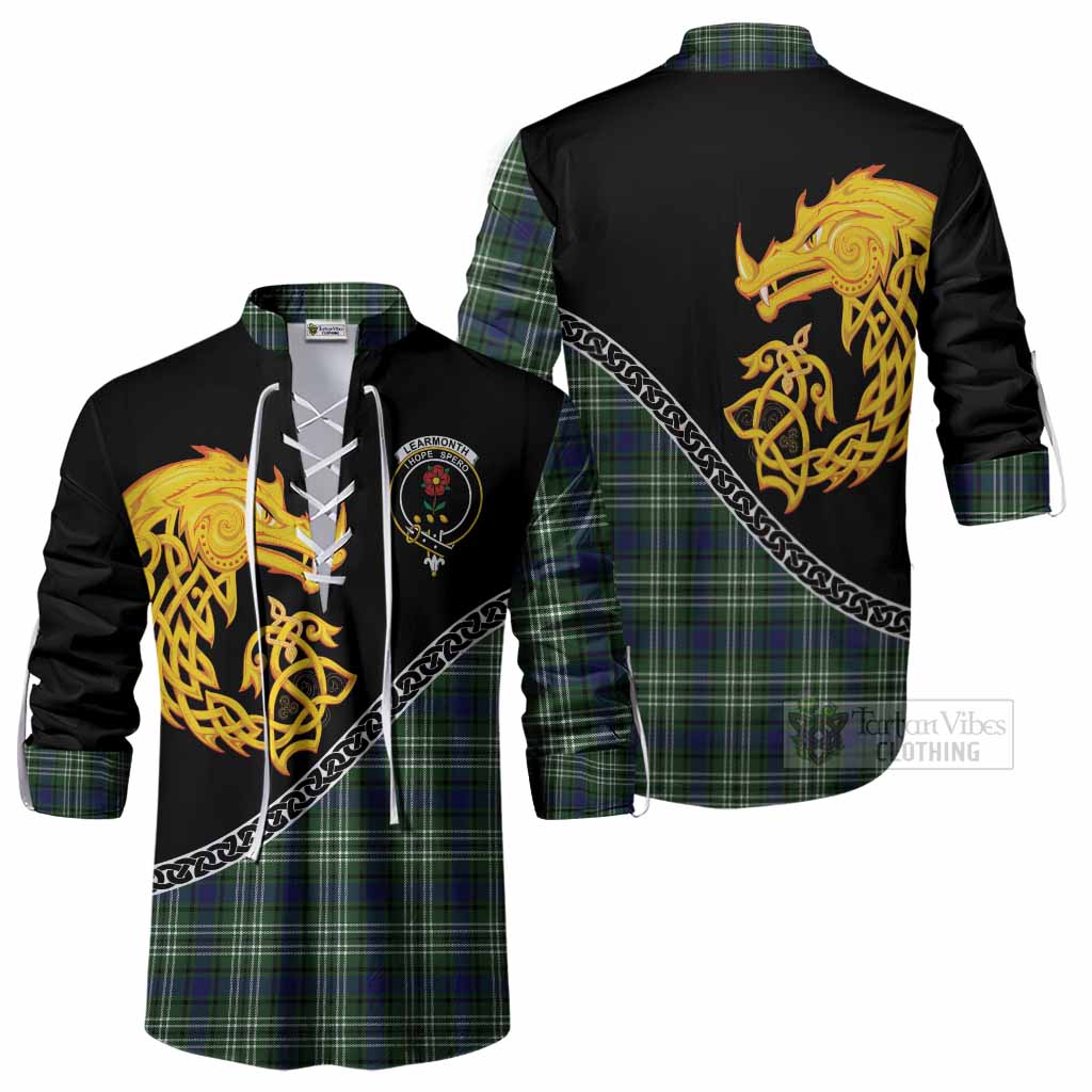 Learmonth Tartan Crest Ghillie Shirt Legendary Dragon Knot Half Style