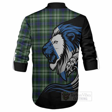 Learmonth Tartan Crest Ghillie Shirt Scottish Golden Lions Wave Flow