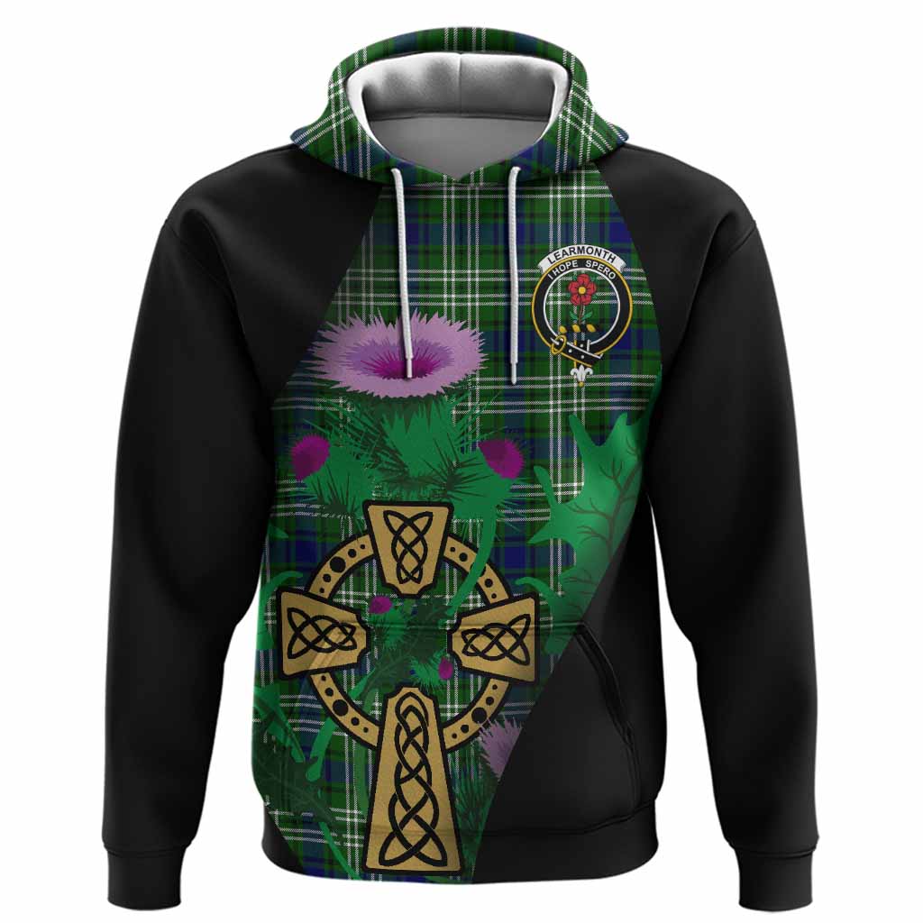 Learmonth Tartan Crest Hoodie Celtic Cross Thistle Flowers