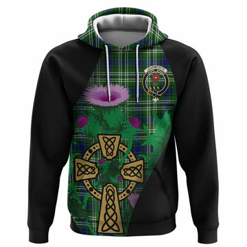 Learmonth Tartan Crest Hoodie Celtic Cross Thistle Flowers