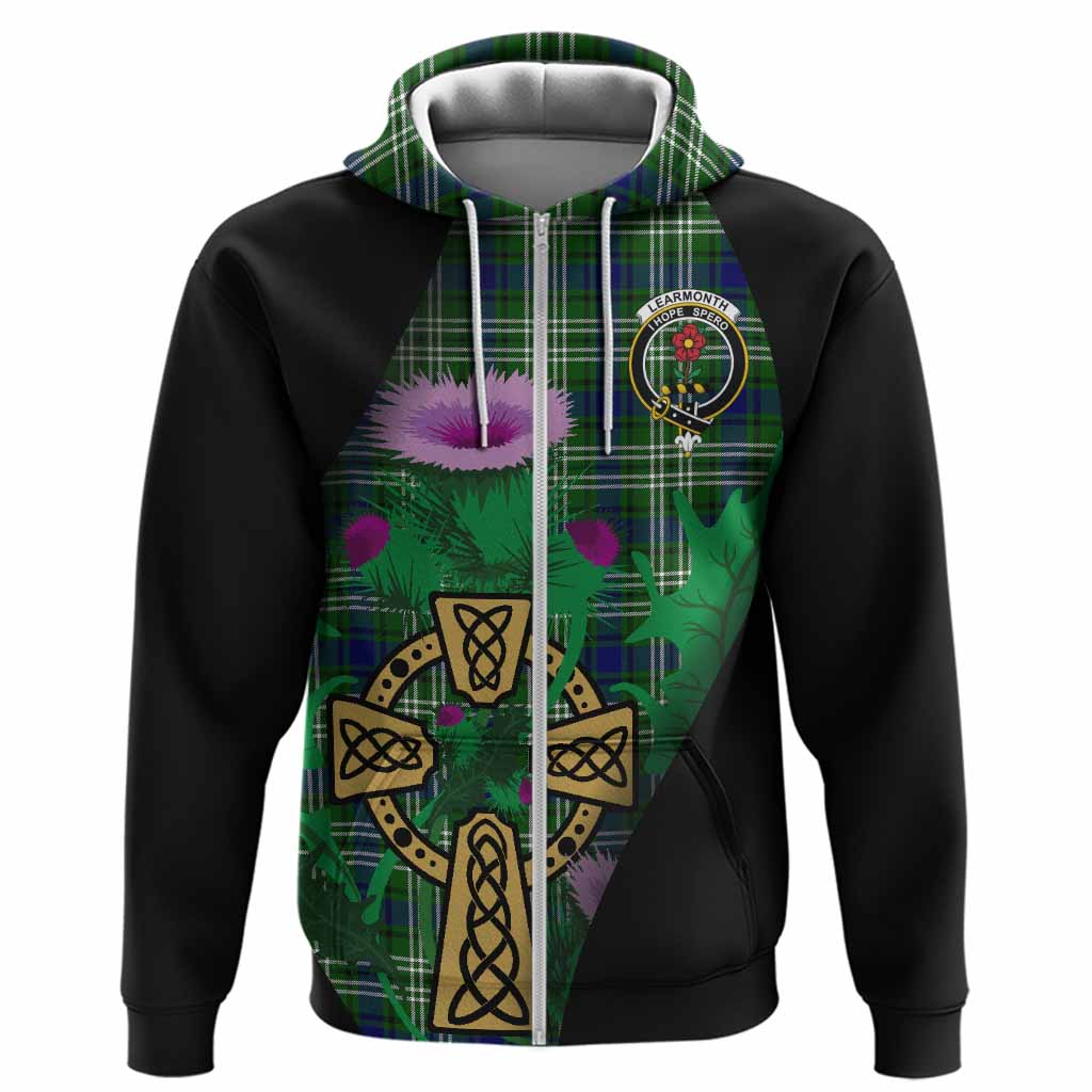 Learmonth Tartan Crest Hoodie Celtic Cross Thistle Flowers