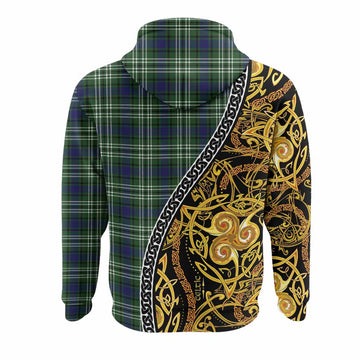 Learmonth Tartan Crest Hoodie Celtic Knot and Triple Trickle Spiral Symbols