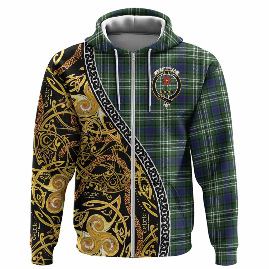 Learmonth Tartan Crest Hoodie Celtic Knot and Triple Trickle Spiral Symbols
