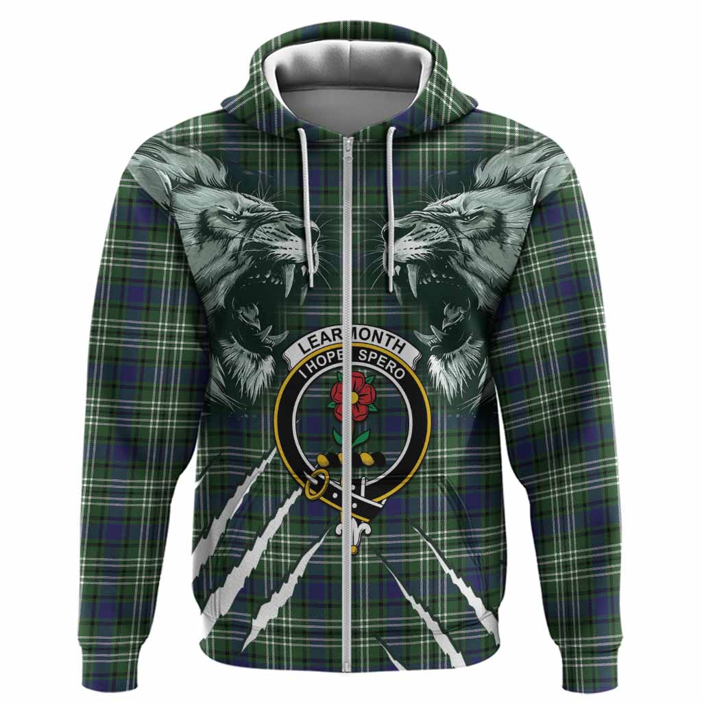 Learmonth Tartan Crest Hoodie Ferocious Lion Style