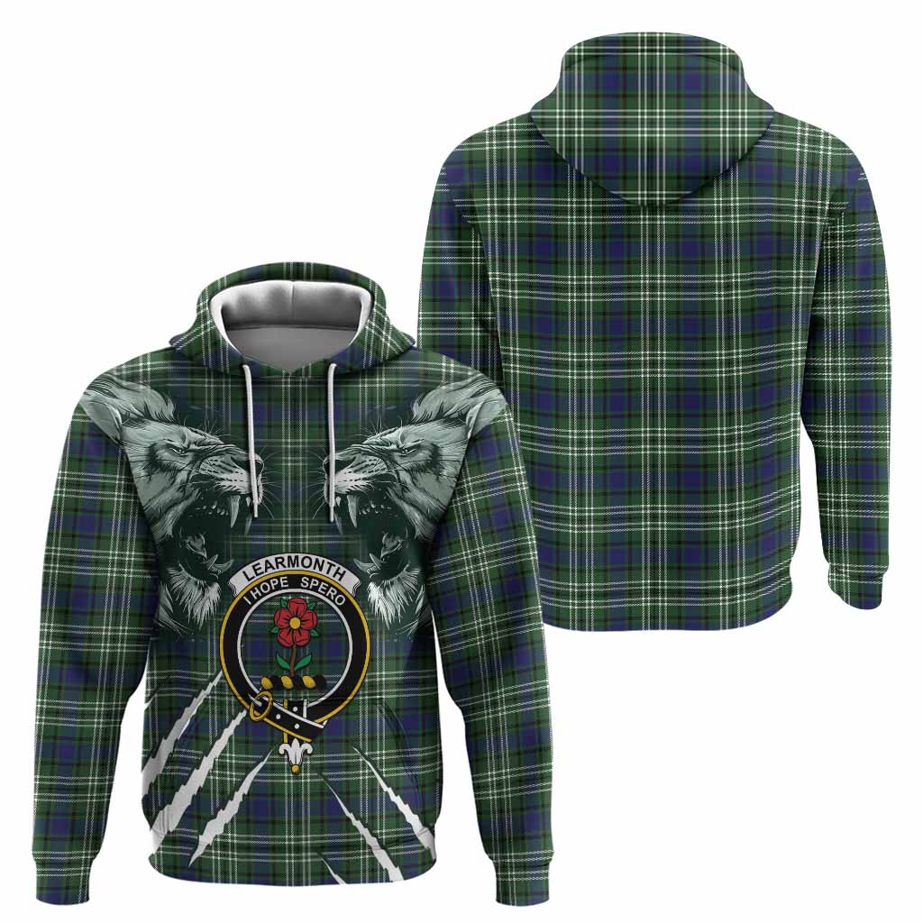 Learmonth Tartan Crest Hoodie Ferocious Lion Style