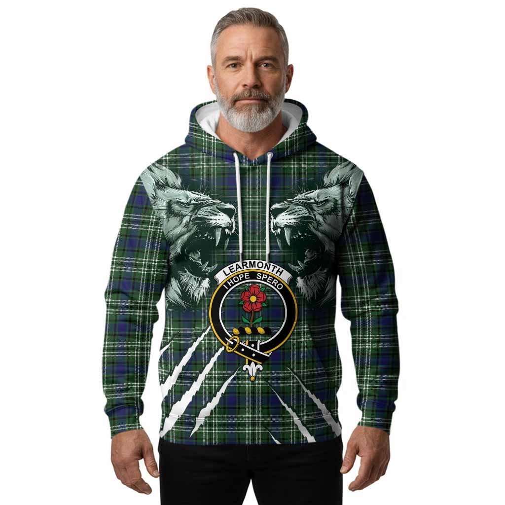 Learmonth Tartan Crest Hoodie Ferocious Lion Style