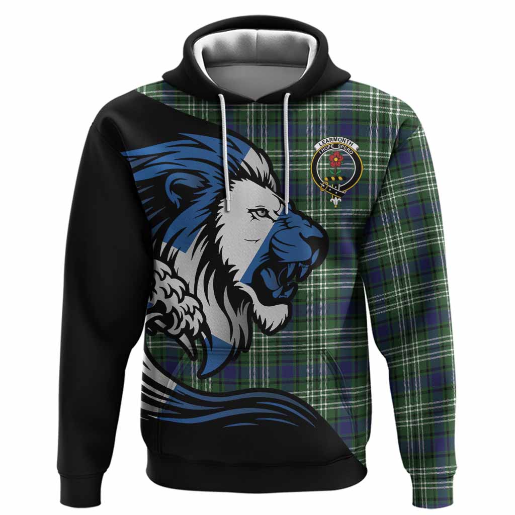Learmonth Tartan Crest Hoodie Scottish Golden Lions Wave Flow