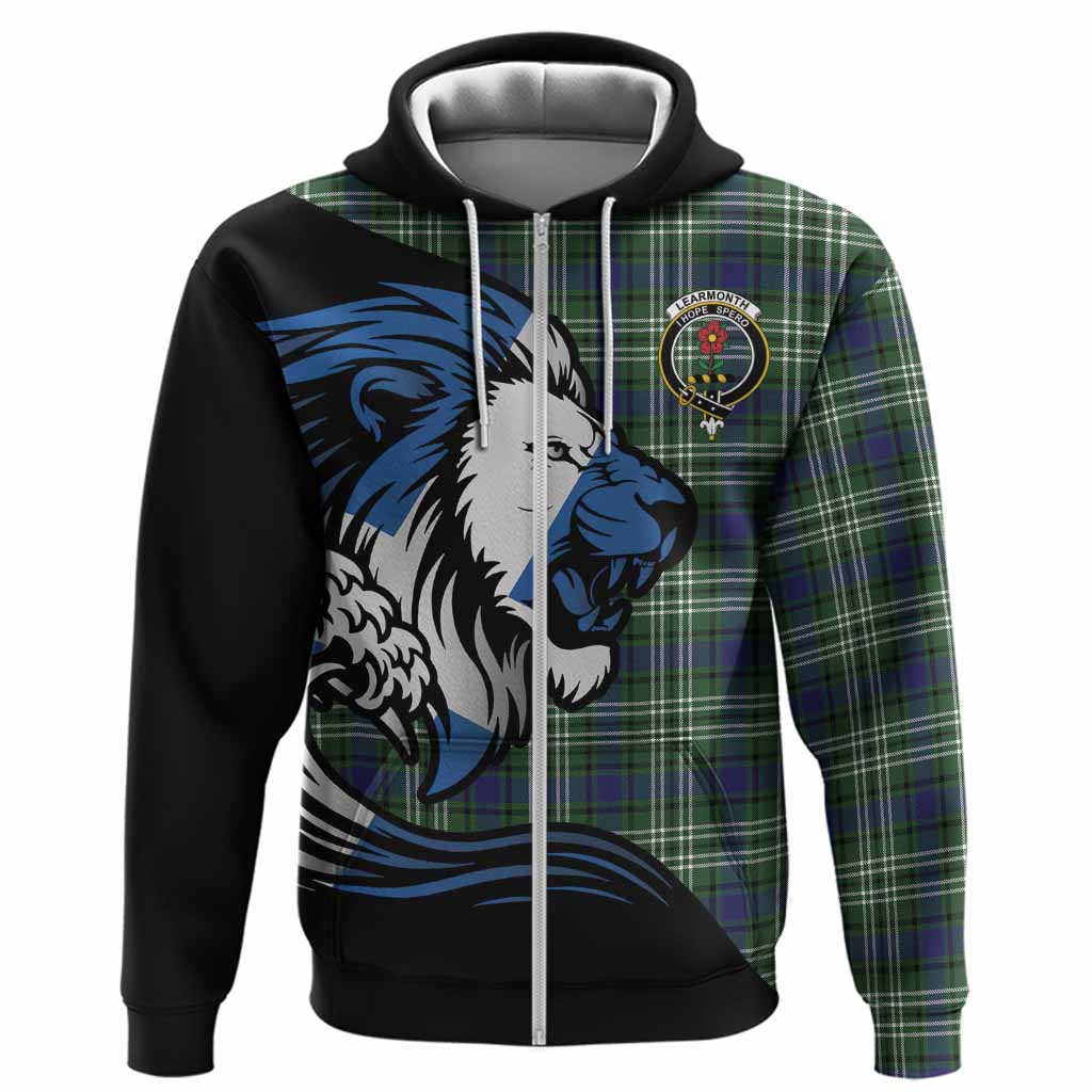 Learmonth Tartan Crest Hoodie Scottish Golden Lions Wave Flow