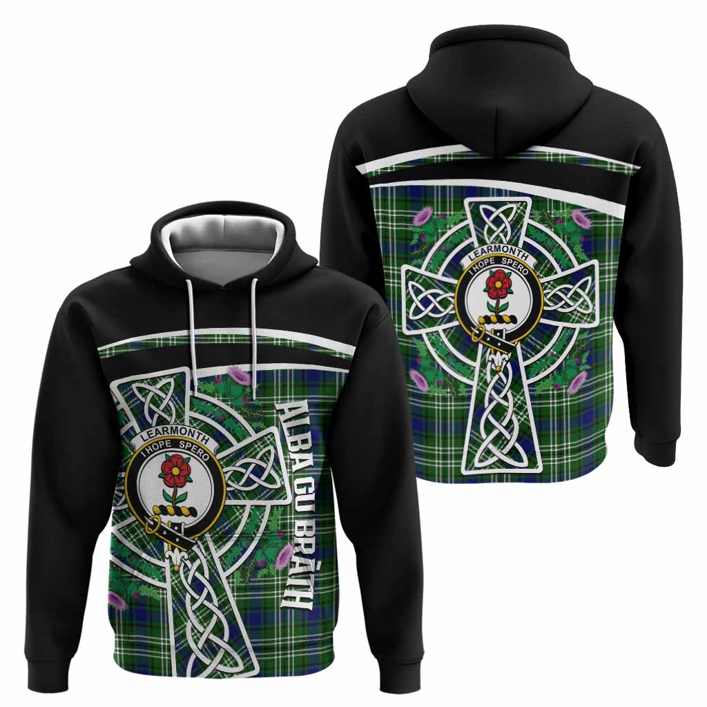 Learmonth Tartan Crest Hoodie Scottish Thistle Celtic Cross Alba Gu Brath