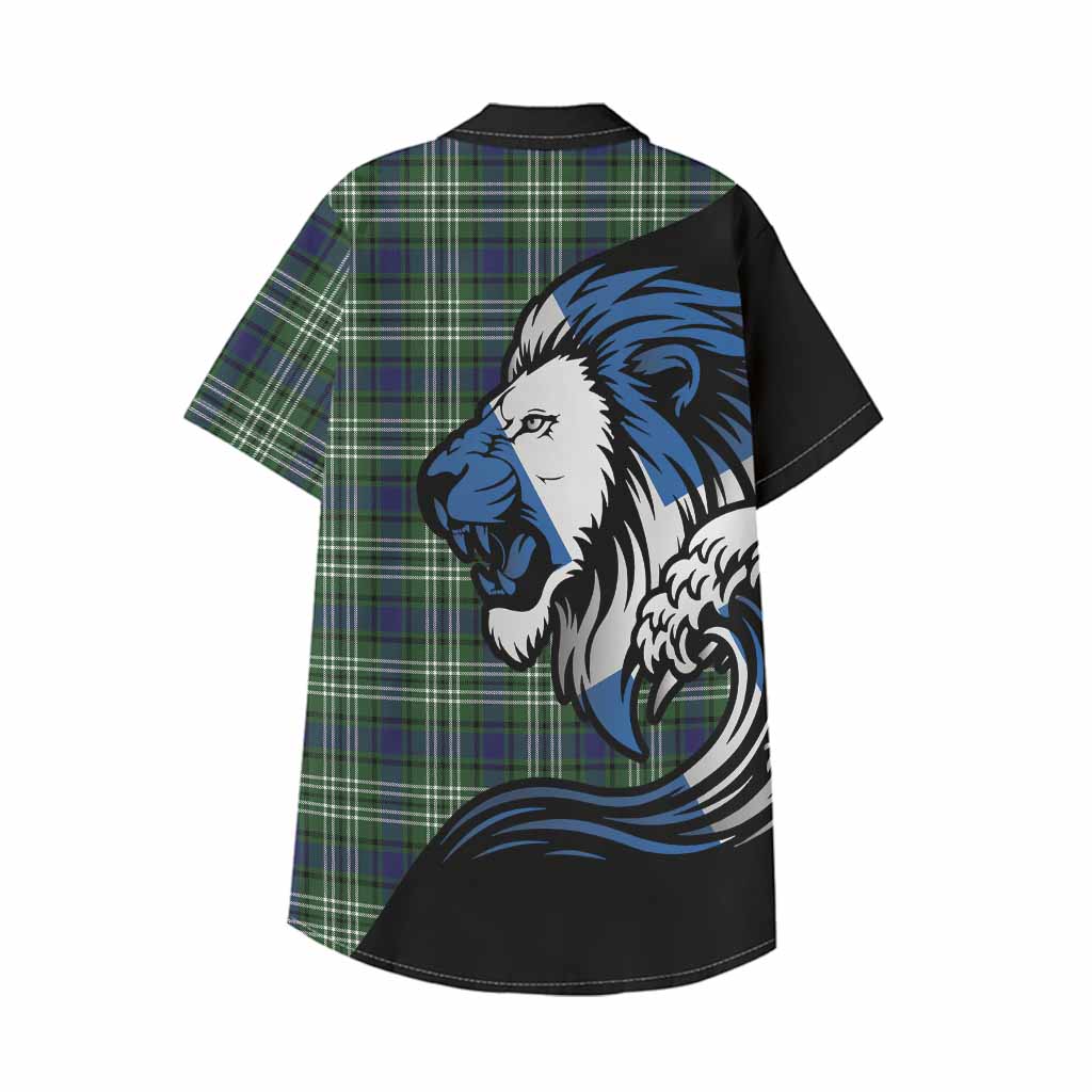 Learmonth Tartan Crest Kid Hawaiian Shirt Scottish Golden Lions Wave Flow
