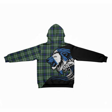 Learmonth Tartan Crest Kid Hoodie Scottish Golden Lions Wave Flow