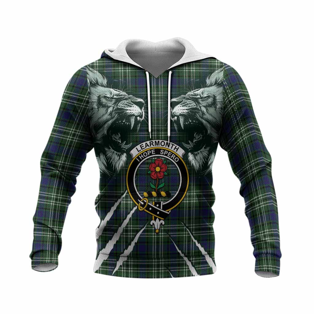 Learmonth Tartan Crest Knitted Hoodie Ferocious Lion Style