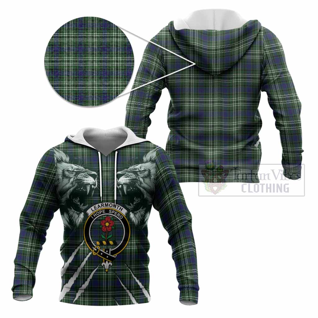 Learmonth Tartan Crest Knitted Hoodie Ferocious Lion Style