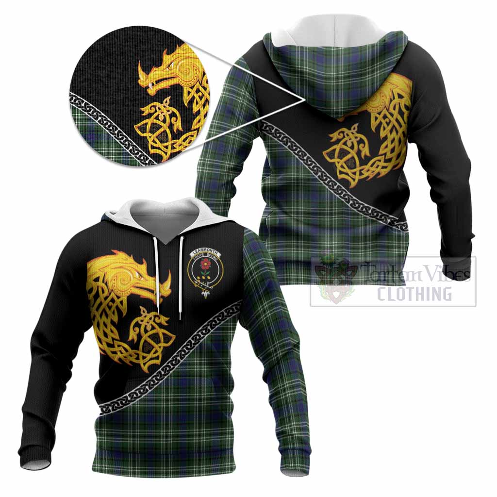 Learmonth Tartan Crest Knitted Hoodie Legendary Dragon Knot Half Style