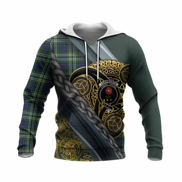 Learmonth Tartan Crest Knitted Hoodie Scottish Triskele Celtic