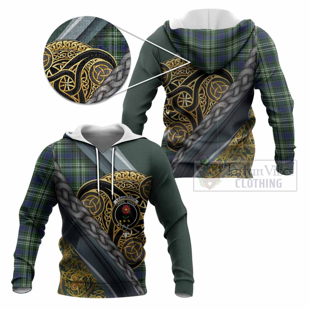 Learmonth Tartan Crest Knitted Hoodie Scottish Triskele Celtic
