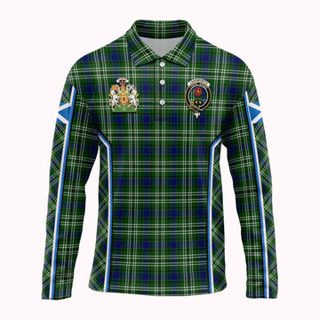 Learmonth Tartan Crest Long Sleeve Polo Shirt Scotland Coat of Arm Flag Style