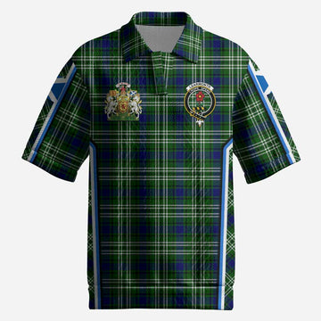 Learmonth Tartan Crest Men’s Polo Sweater Top Scotland Coat of Arm Flag Style