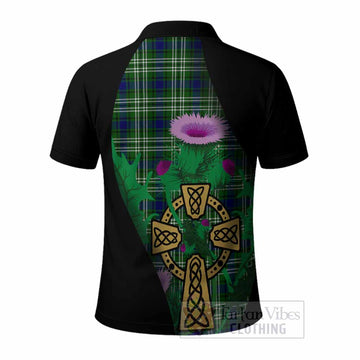 Learmonth Tartan Crest Polo Shirt Celtic Cross Thistle Flowers