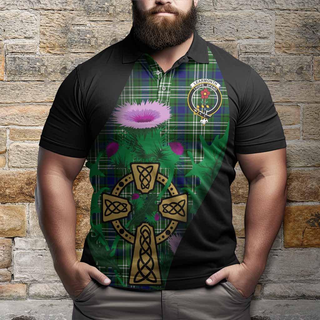 Learmonth Tartan Crest Polo Shirt Celtic Cross Thistle Flowers