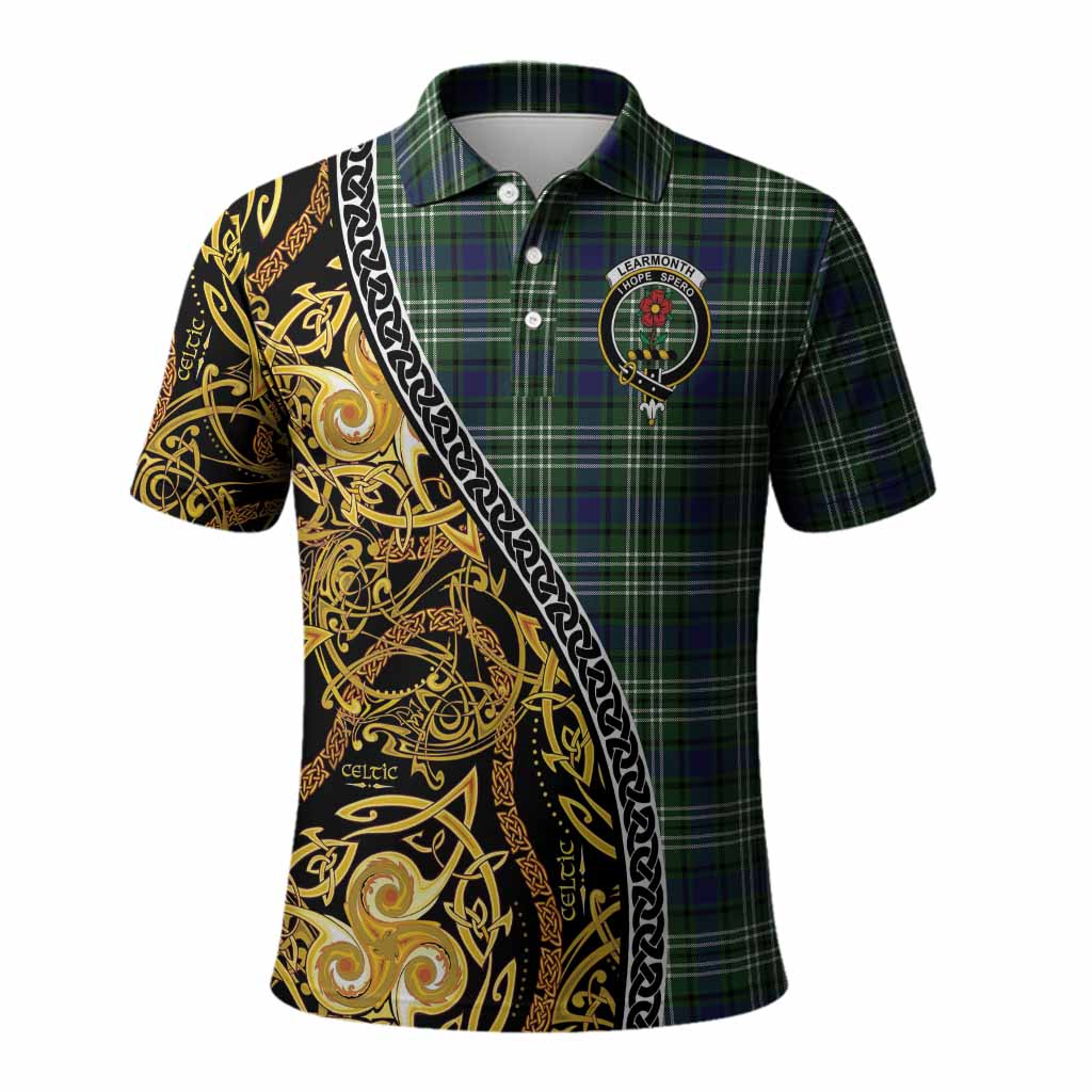 Learmonth Tartan Crest Polo Shirt Celtic Knot and Triple Trickle Spiral Symbols
