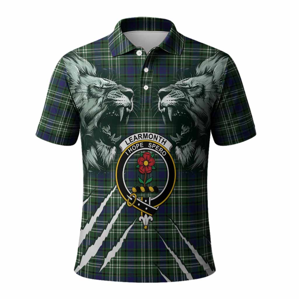 Learmonth Tartan Crest Polo Shirt Ferocious Lion Style