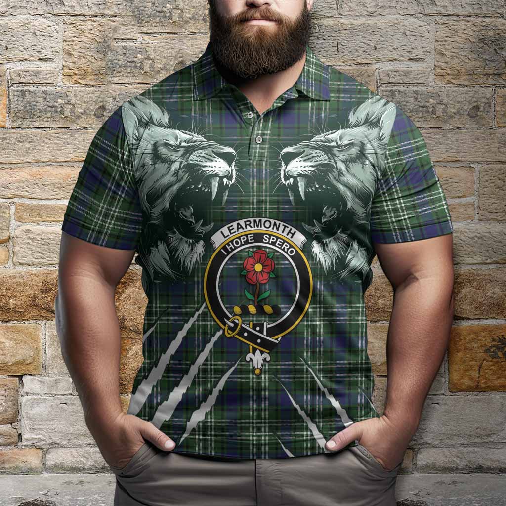Learmonth Tartan Crest Polo Shirt Ferocious Lion Style