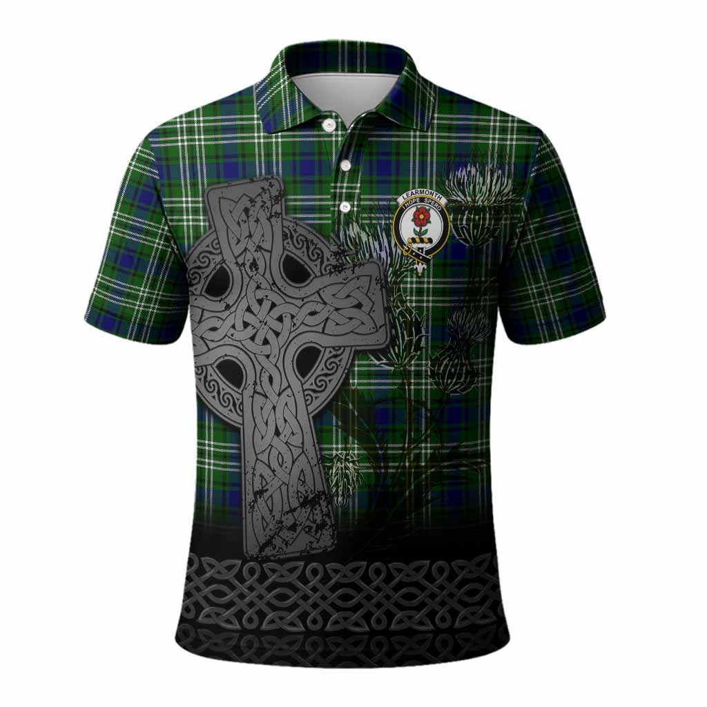 Learmonth Tartan Crest Polo Shirt Grunge Celtic Cross Scottish Thistle