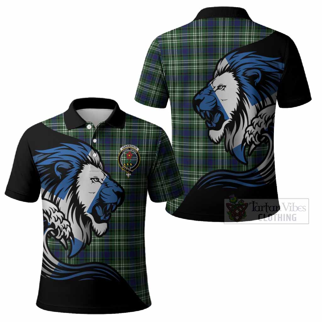 Learmonth Tartan Crest Polo Shirt Scottish Golden Lions Wave Flow
