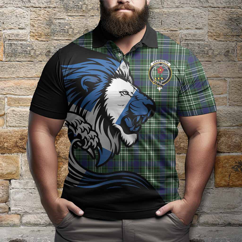 Learmonth Tartan Crest Polo Shirt Scottish Golden Lions Wave Flow