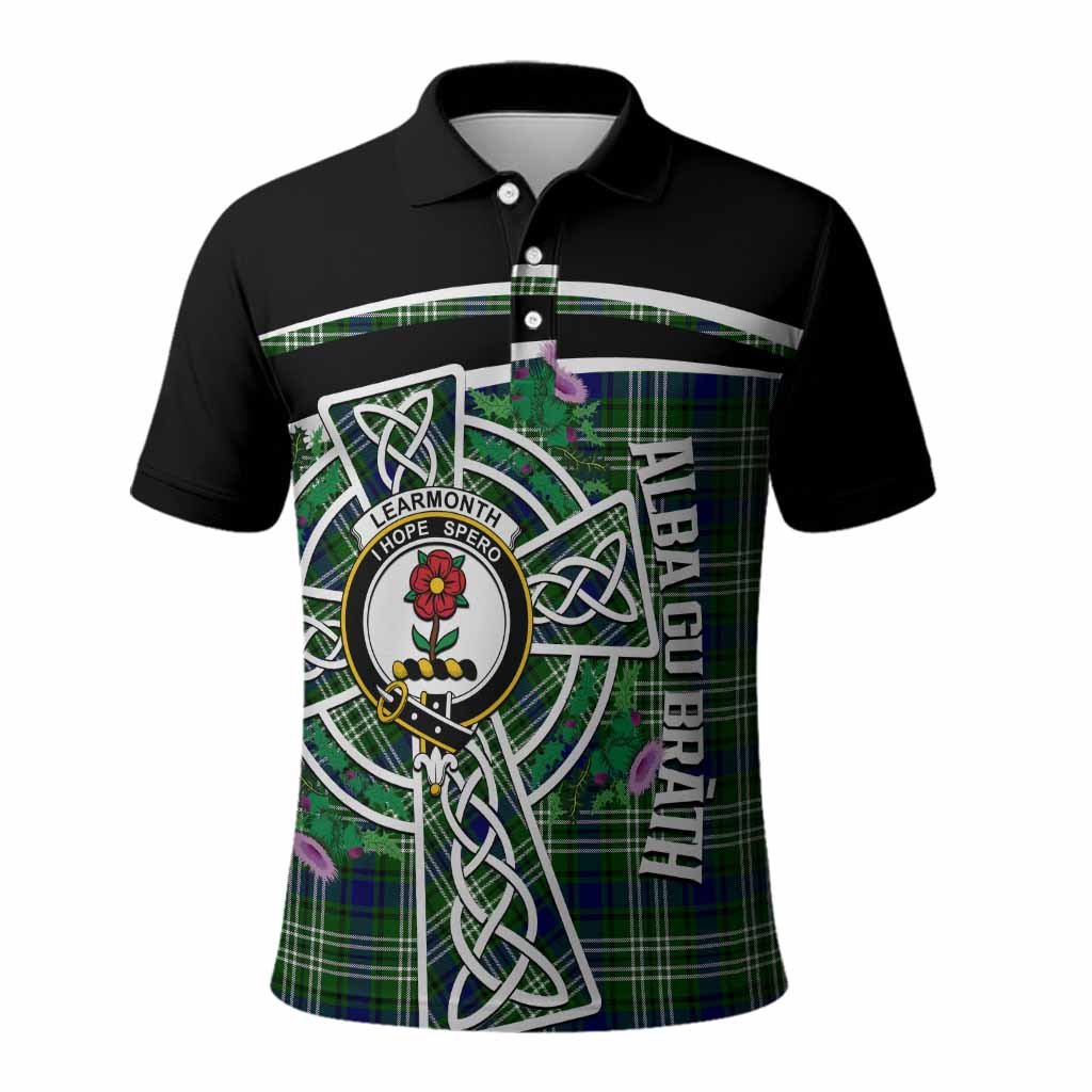 Learmonth Tartan Crest Polo Shirt Scottish Thistle Celtic Cross Alba Gu Brath