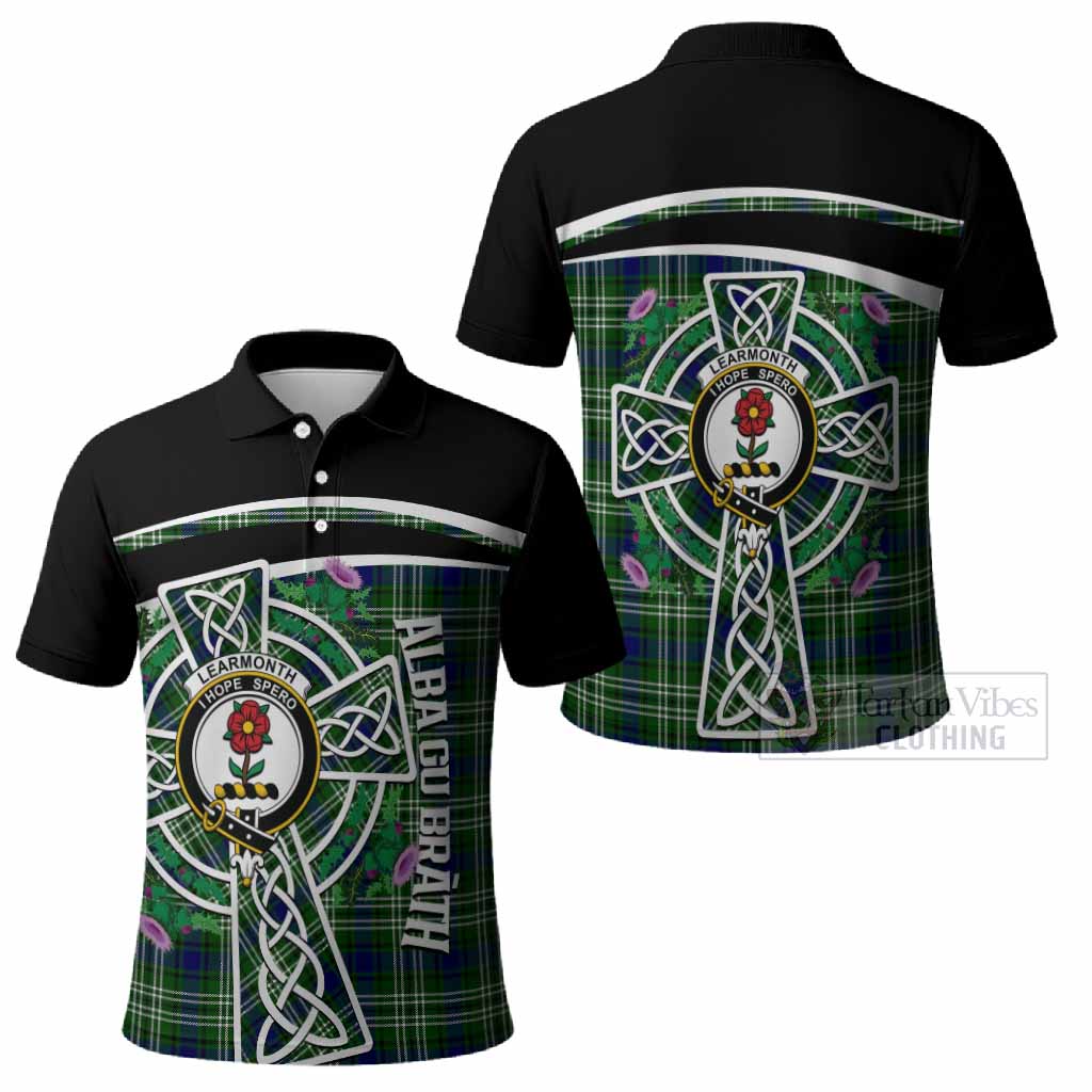 Learmonth Tartan Crest Polo Shirt Scottish Thistle Celtic Cross Alba Gu Brath