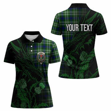 Learmonth Tartan Crest Scottish Women Polo Shirt Dragon and Thistle