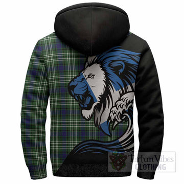 Learmonth Tartan Crest Sherpa Hoodie Scottish Golden Lions Wave Flow