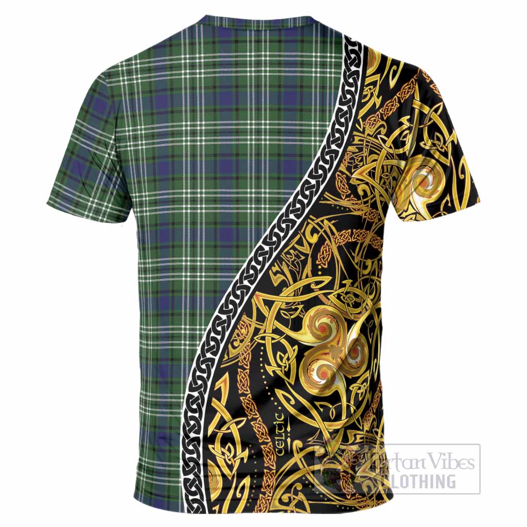 Learmonth Tartan Crest T-Shirt Celtic Knot and Triple Trickle Spiral Symbols
