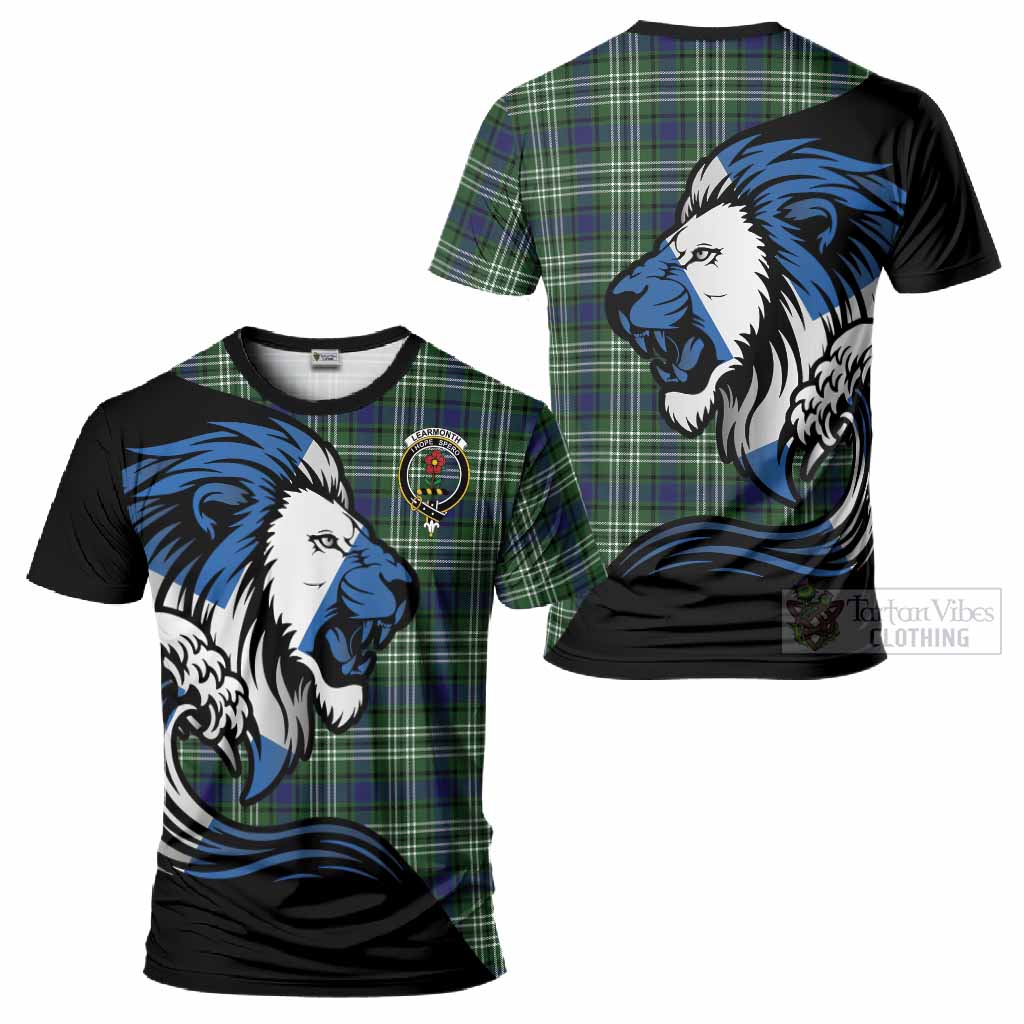 Learmonth Tartan Crest T-Shirt Scottish Golden Lions Wave Flow