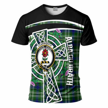 Learmonth Tartan Crest T-Shirt Scottish Thistle Celtic Cross Alba Gu Brath