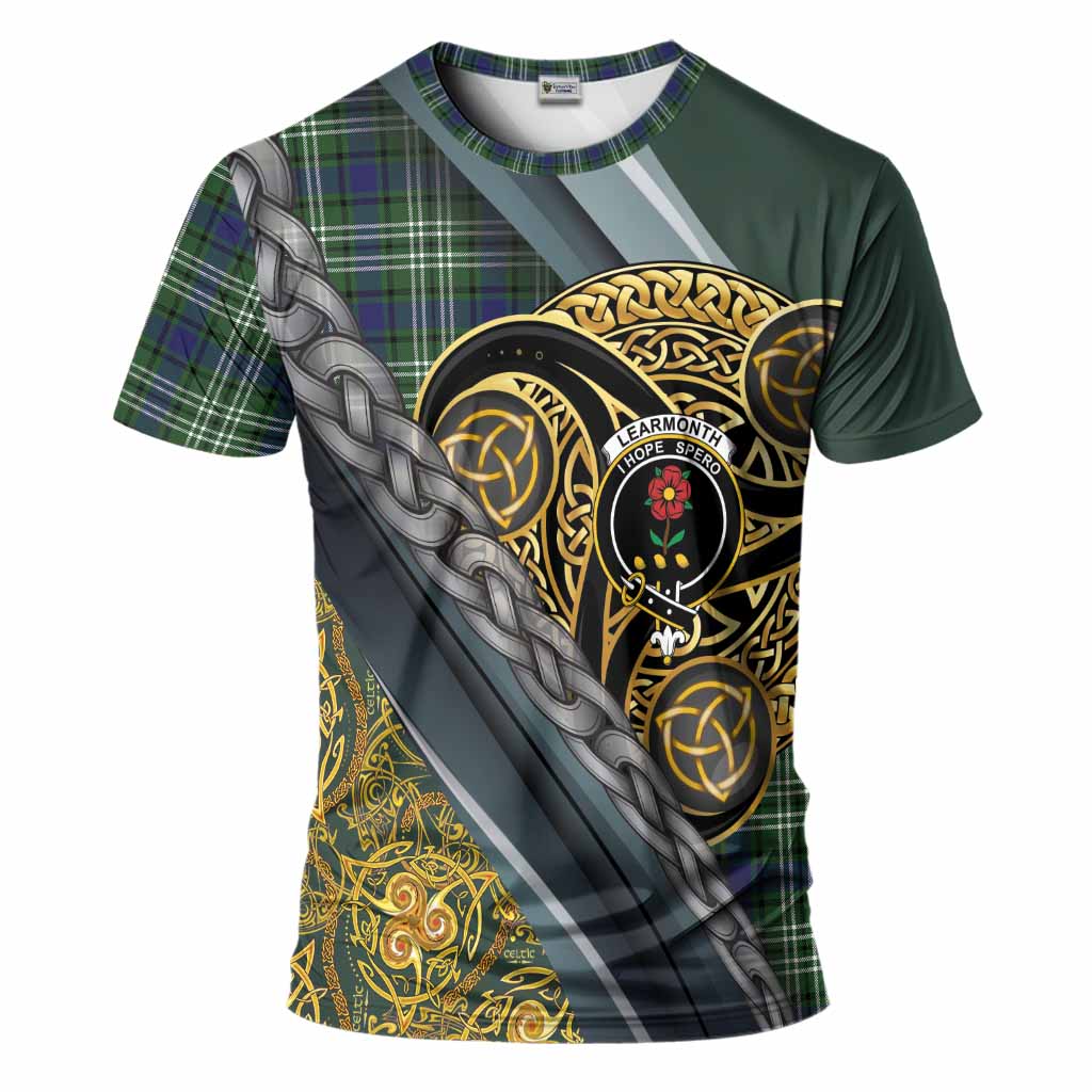 Learmonth Tartan Crest T-Shirt Scottish Triskele Celtic