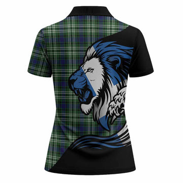 Learmonth Tartan Crest Women Polo Shirt Scottish Golden Lions Wave Flow