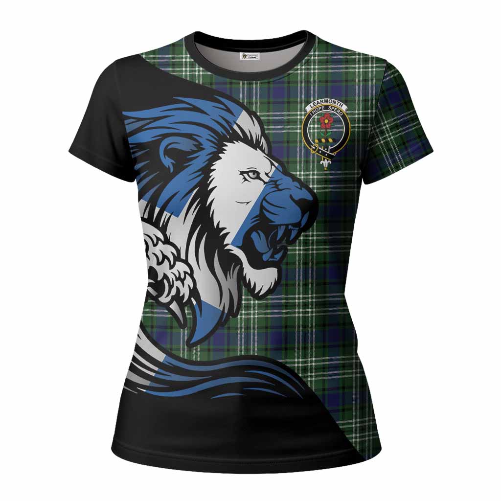 Learmonth Tartan Crest Women T shirt Scottish Golden Lions Wave Flow