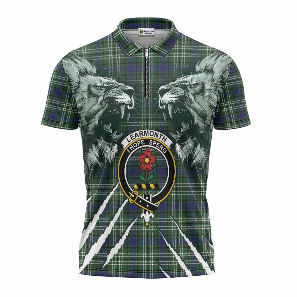 Learmonth Tartan Crest Zipper Polo Shirt Ferocious Lion Style