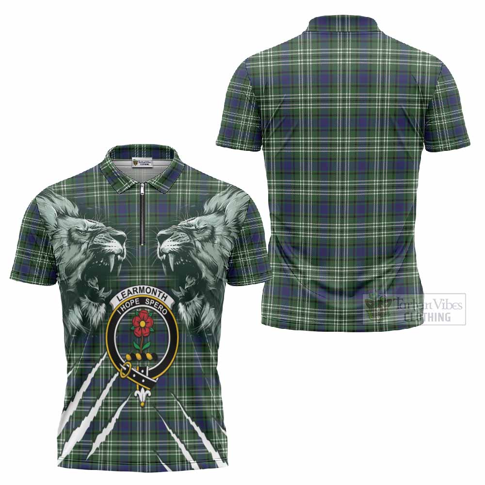 Learmonth Tartan Crest Zipper Polo Shirt Ferocious Lion Style