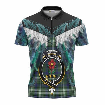 Learmonth Tartan Crest Zipper Polo Shirt New Zealand Maori Korowai Cloak