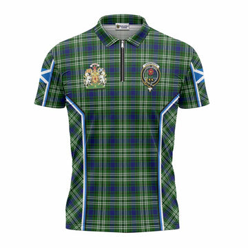 Learmonth Tartan Crest Zipper Polo Shirt Scotland Coat of Arm Flag Style - Tartan Vibes Clothing