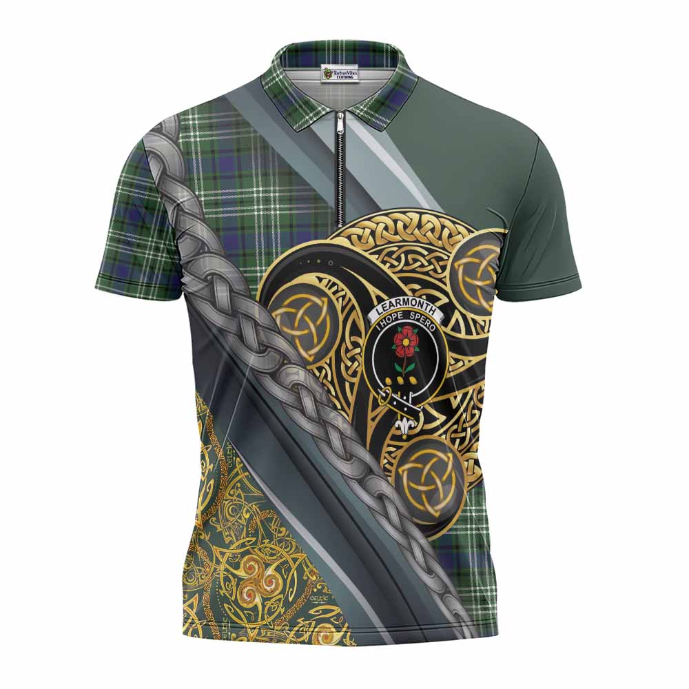 Learmonth Tartan Crest Zipper Polo Shirt Scottish Triskele Celtic
