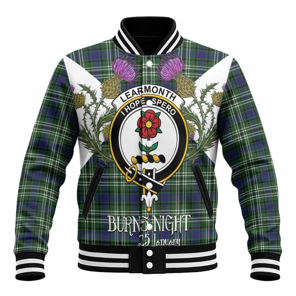 Learmonth Tartan Family Crest Baseball Jacket Scottish Burns Night Thistle Floral
