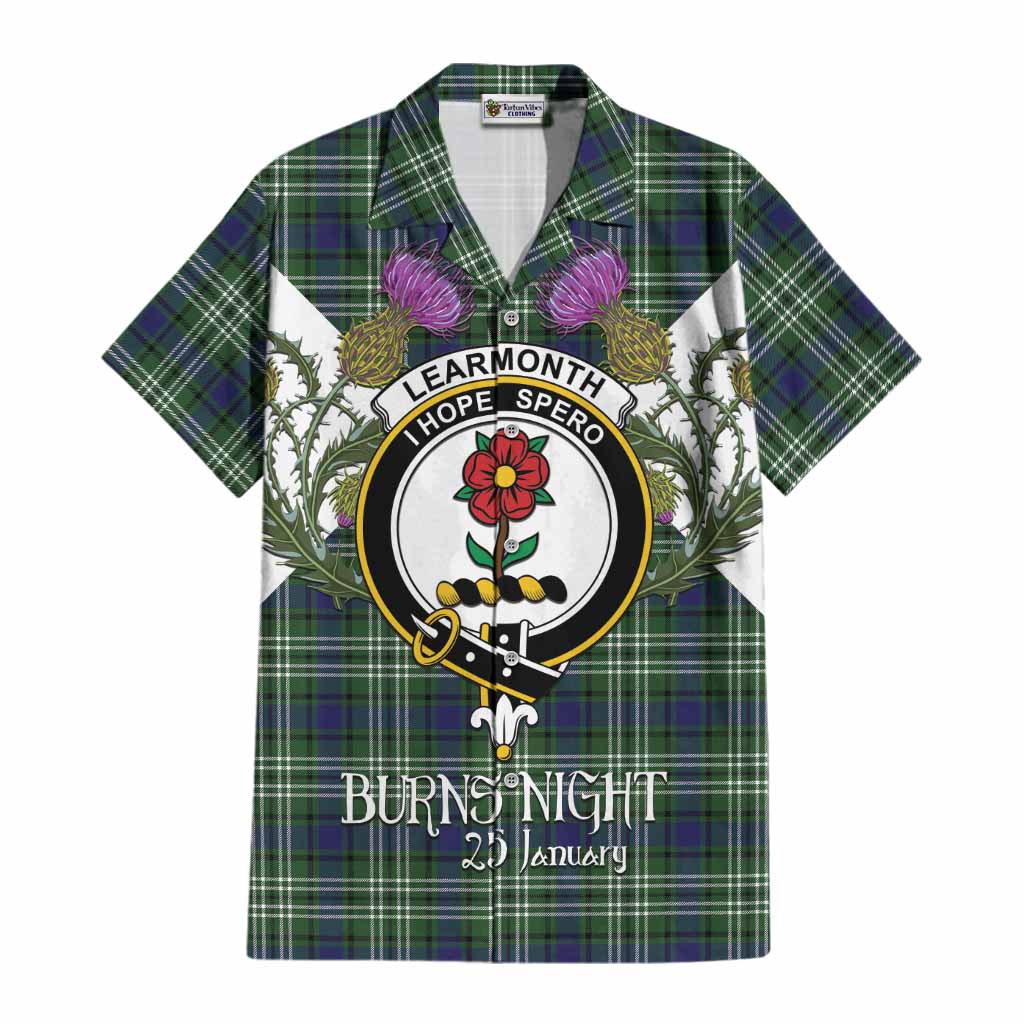 Learmonth Tartan Family Crest Cotton Hawaiian Shirt Scottish Burns Night Thistle Floral
